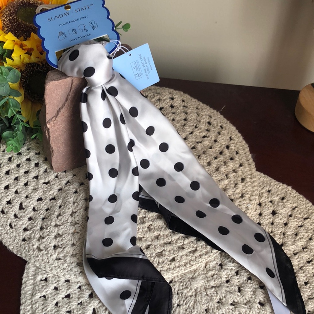 Sunday + State Polka Dot Silky Scarf - Black & White